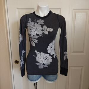 Free People Dark Gray Floral Long Sleeve Tee
